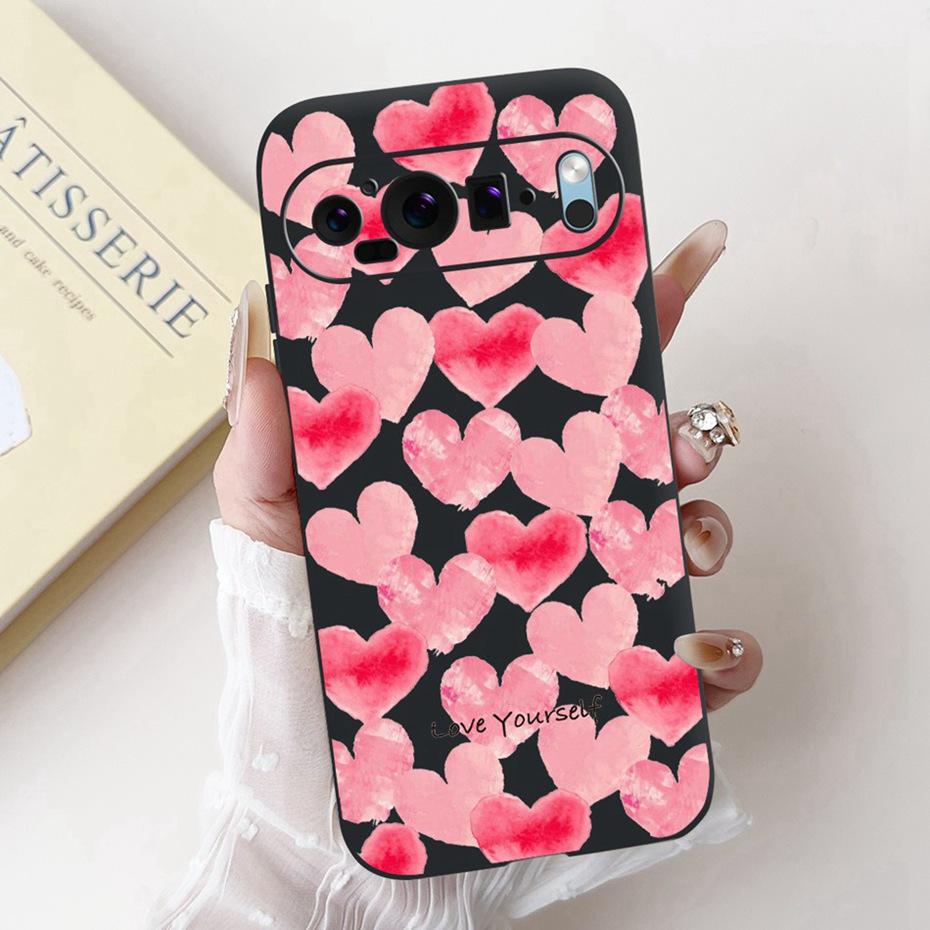 Beautiful Floral Painting Phone Case For Google Pixel 9 Pro 9A Black Silicone Soft Cover For Google Pixel9 9A 9Pro Cases Bumpers