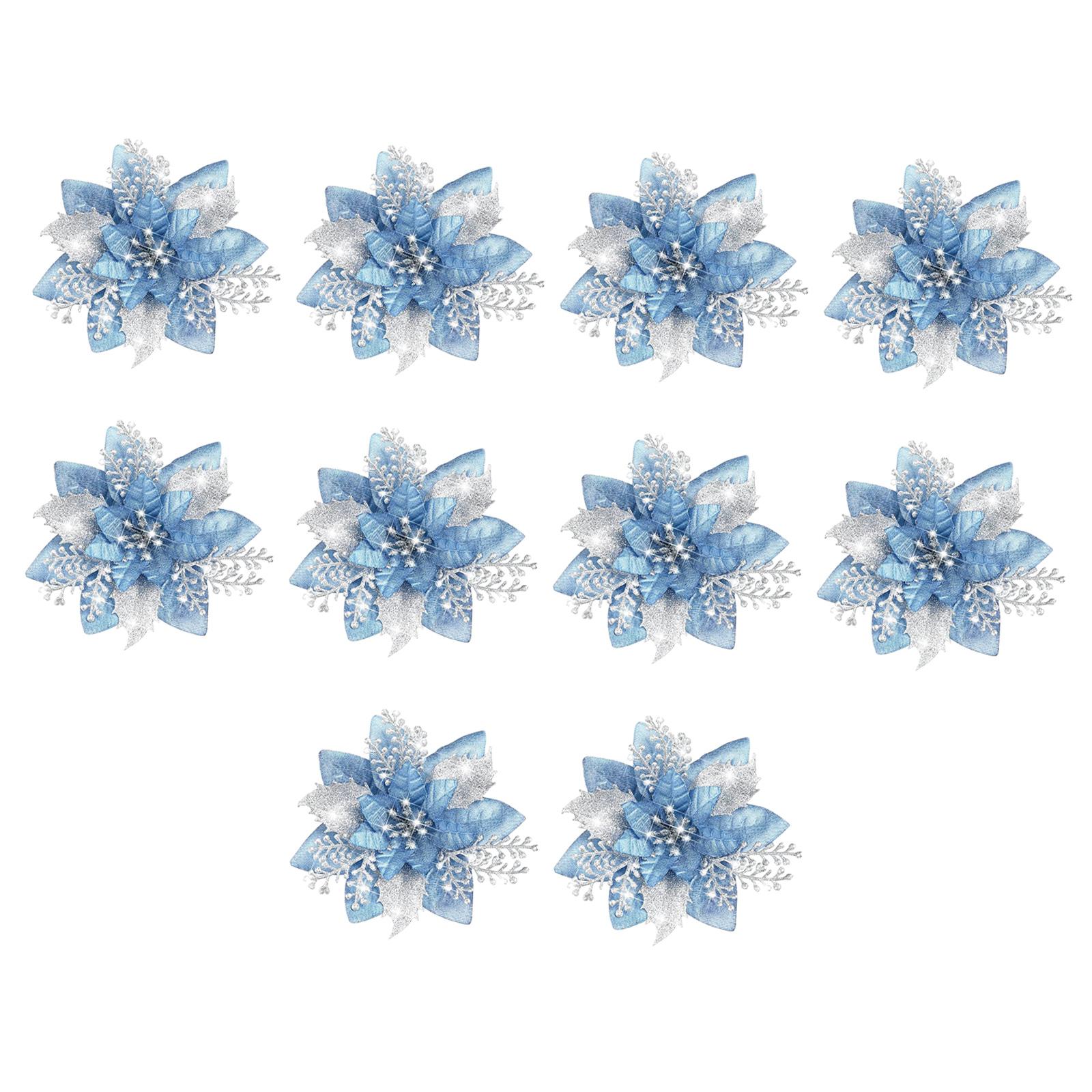 10x Christmas Poinsettia Glitter Flowers Venue Fireplace Artificial Flowers