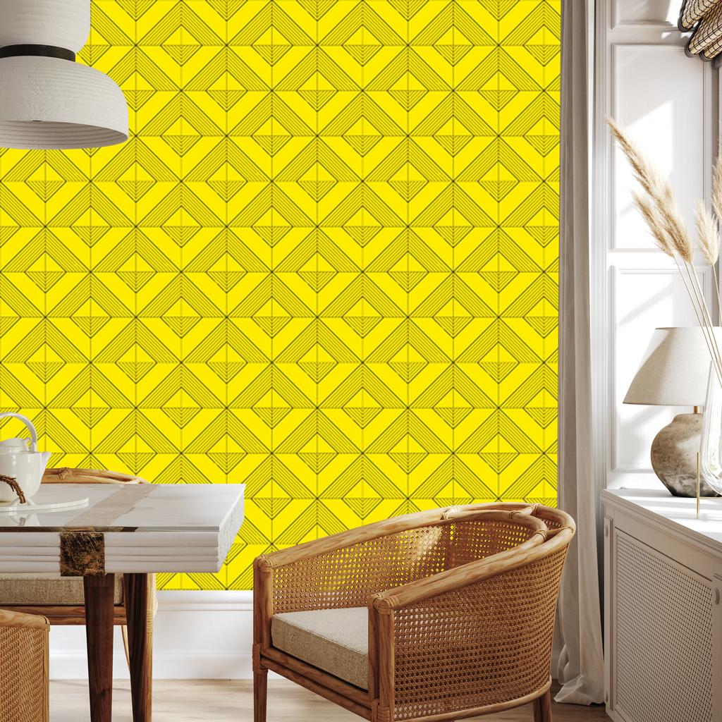 Geometric rhombus wallpaper yellow, yellow background for living room and bedroom 50x1000