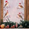 1Set Christmas Four Birds In Santa Hats and Red Berry Branches Window Sticker Self-adhesive Wall Stickers Door Glass Vinyl Decal