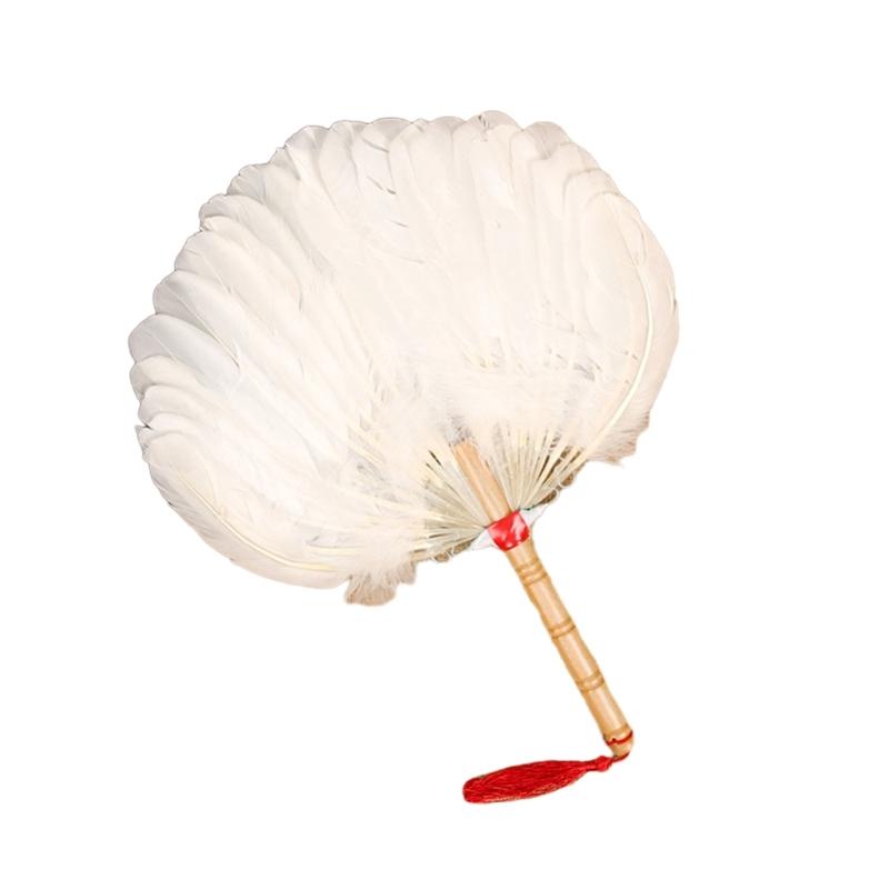 Vintage Chinese Fan Gooses Feather Wedding Party Fan Dance Feather Hand Fan Photograph Props Wood Craft Decorations Fan
