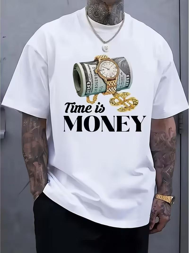 Time Is Money Dollar Watch Money Graphic Streetwear T-Shirt M