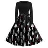 Halloween Print Flare Dress For Women Long Sleeve Dress Hollow Party Casual Round Neck Dresses