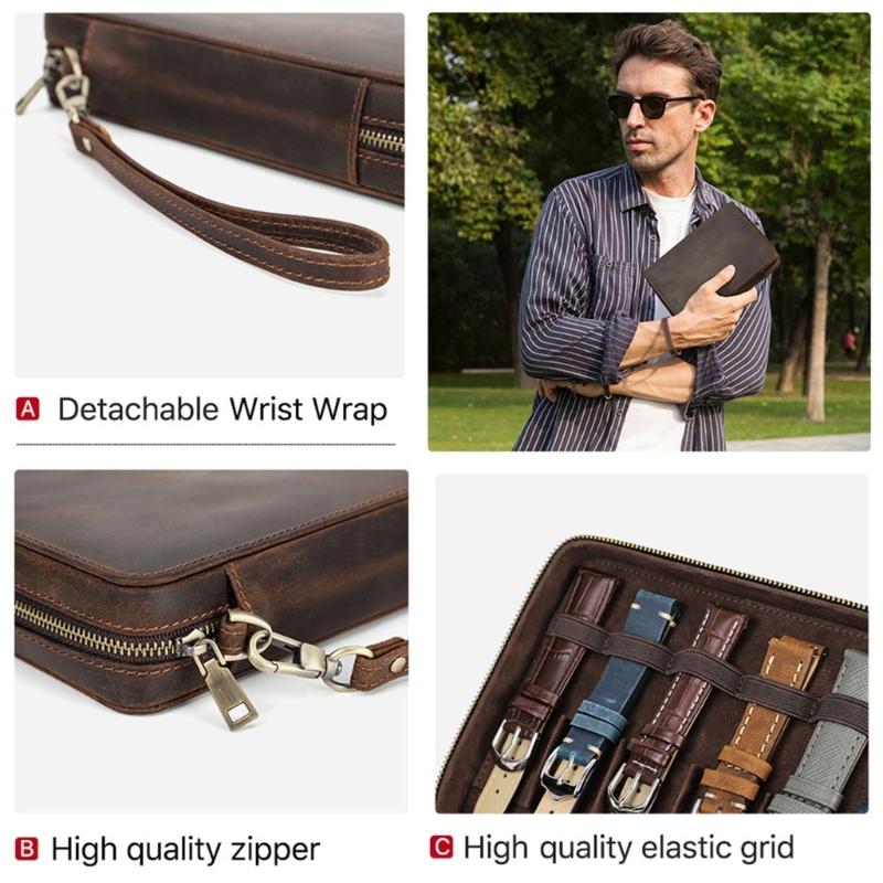 Stylish PU Leather Watch Band Storage Box Holds 12 Straps Flocking Interior Detachable Wrist Strap Designs Daily Use