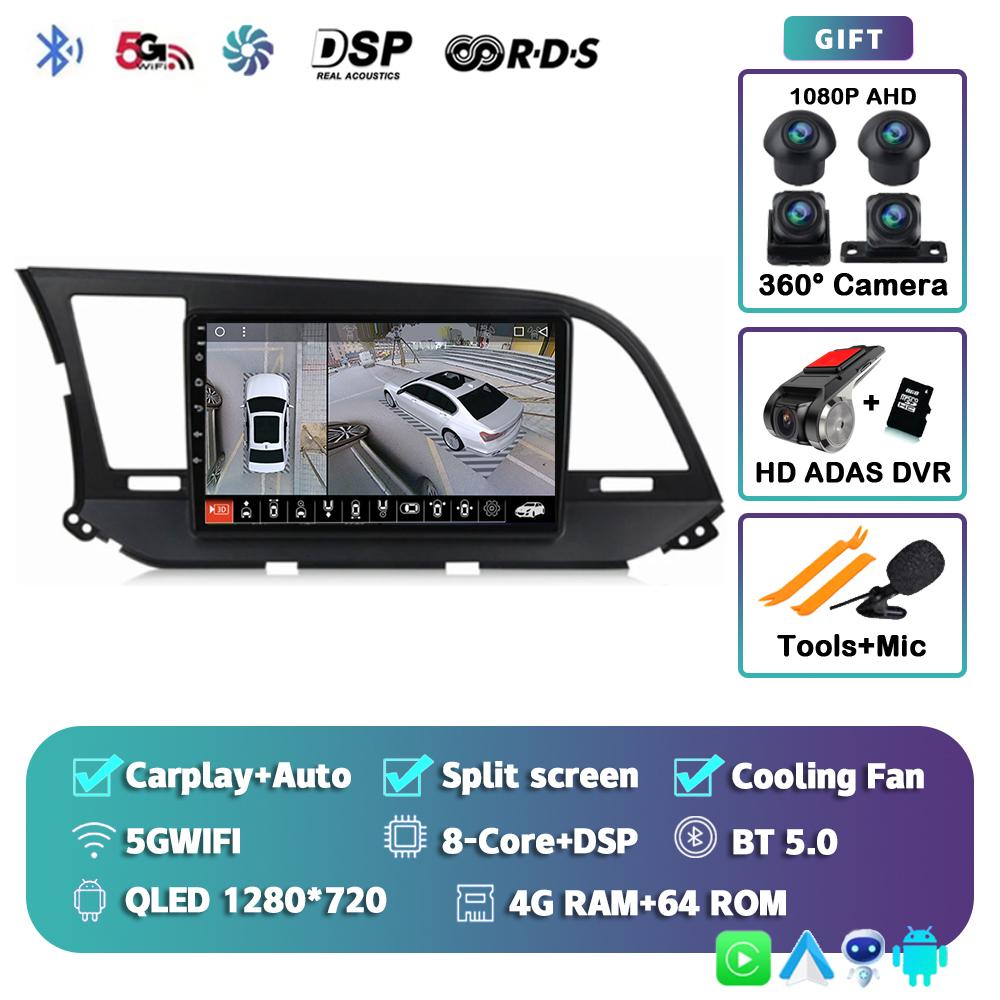 Android 14 Carplay Auto For Hyundai Elantra 6 2015 2016 2017 2018 Car Radio DPS GPS Navigaion Multimidia Video Player 360 Camera