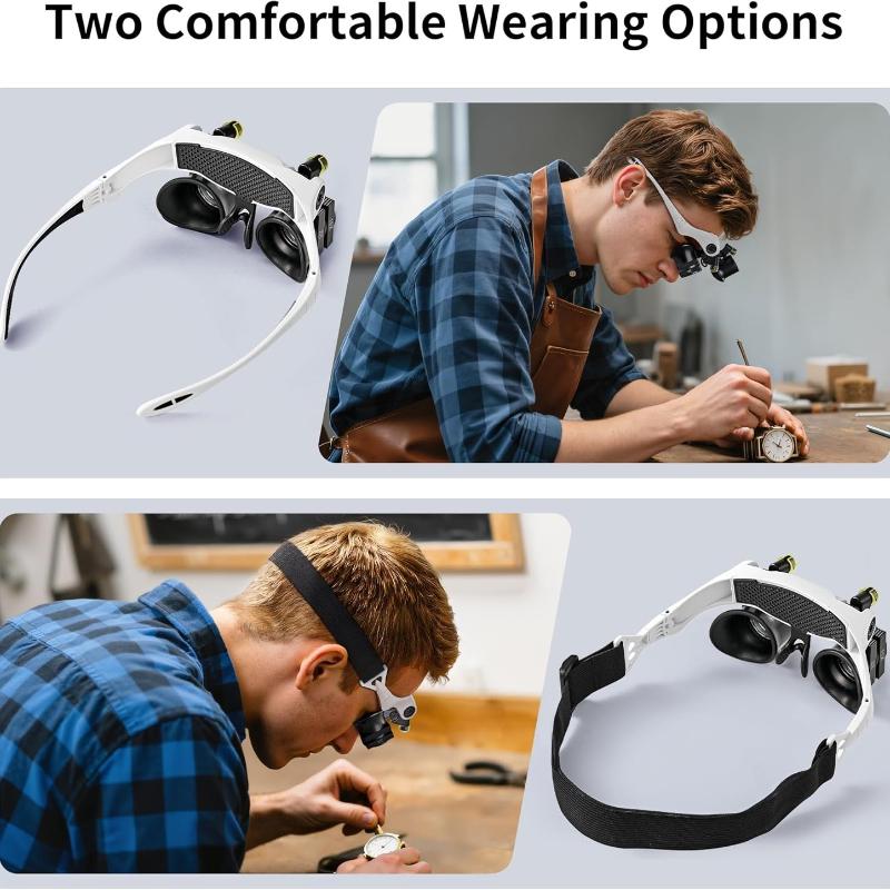 Magnifying Glasses with LED Light, Hands Free Magnifier with 14 Interchangeable Lenses 3X 4X 5X 6X 7X 10X 15X, Magnifying Glasses for Close Work,