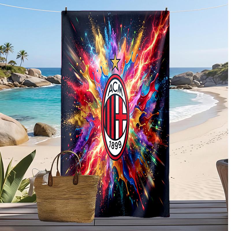 Asciugamano da Spiaggia Stampato AC Milan Asciugamano Morbido ad Asciugatura Rapida Coperta da Spiaggia Rettangolare Grande Portatile per Viaggi Piscina