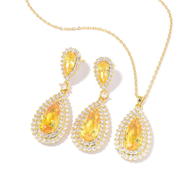 Fashion Exaggerated Diamond-Set Large Water Drop Earrings Necklace Women'S Luxury Dinner Zircon Jewelry Atmospheric Jewelry Two-Piece Set