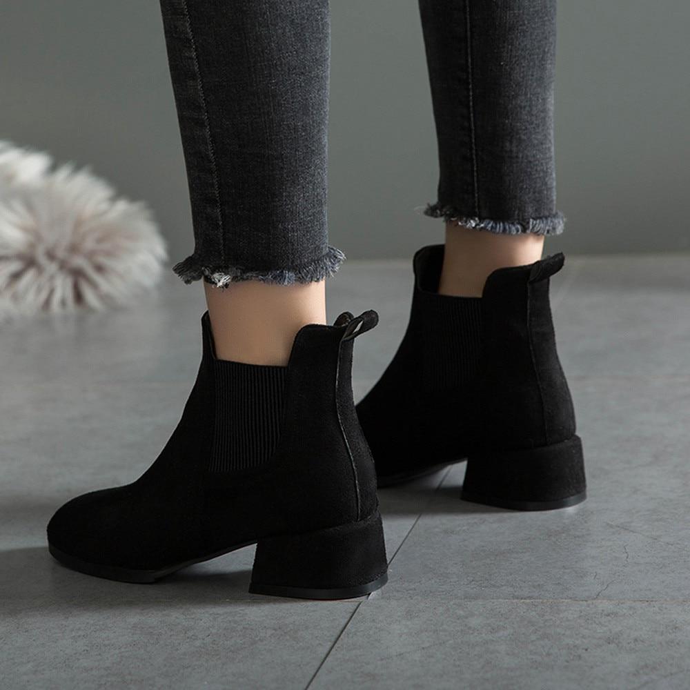 Winter Boots Women  Ankle Boots For Women Thick Heel Slip On Ladies Shoes Boots