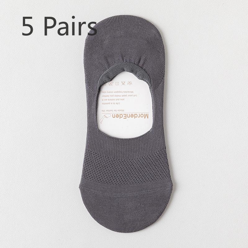 5 Pairs of Men's Summer Thin Cotton Odor-proof Invisible Non Slip Cotton Socks