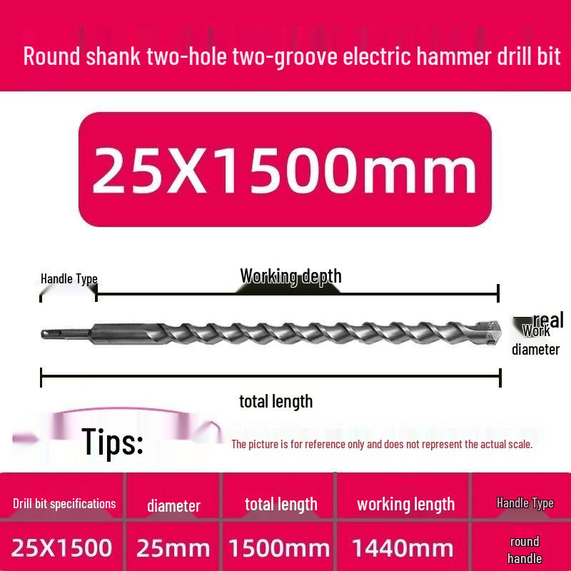Extended Electric Hammer Drill Bit, Square & Round Shank, for Concrete Piercing - Available in 500mm to 2m Lengths