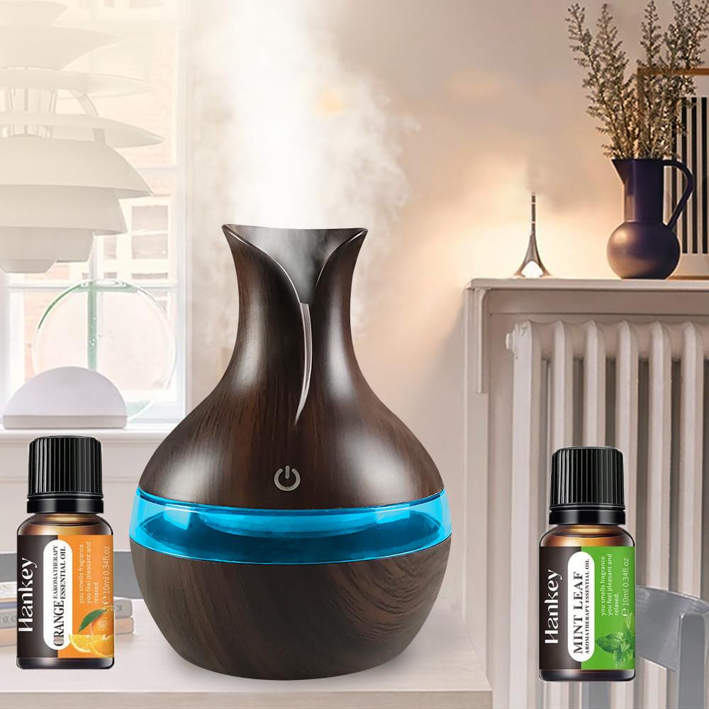 Wooden USB Humidifier 300ml with 2 Soothing Oils for Desk, Home & Travel