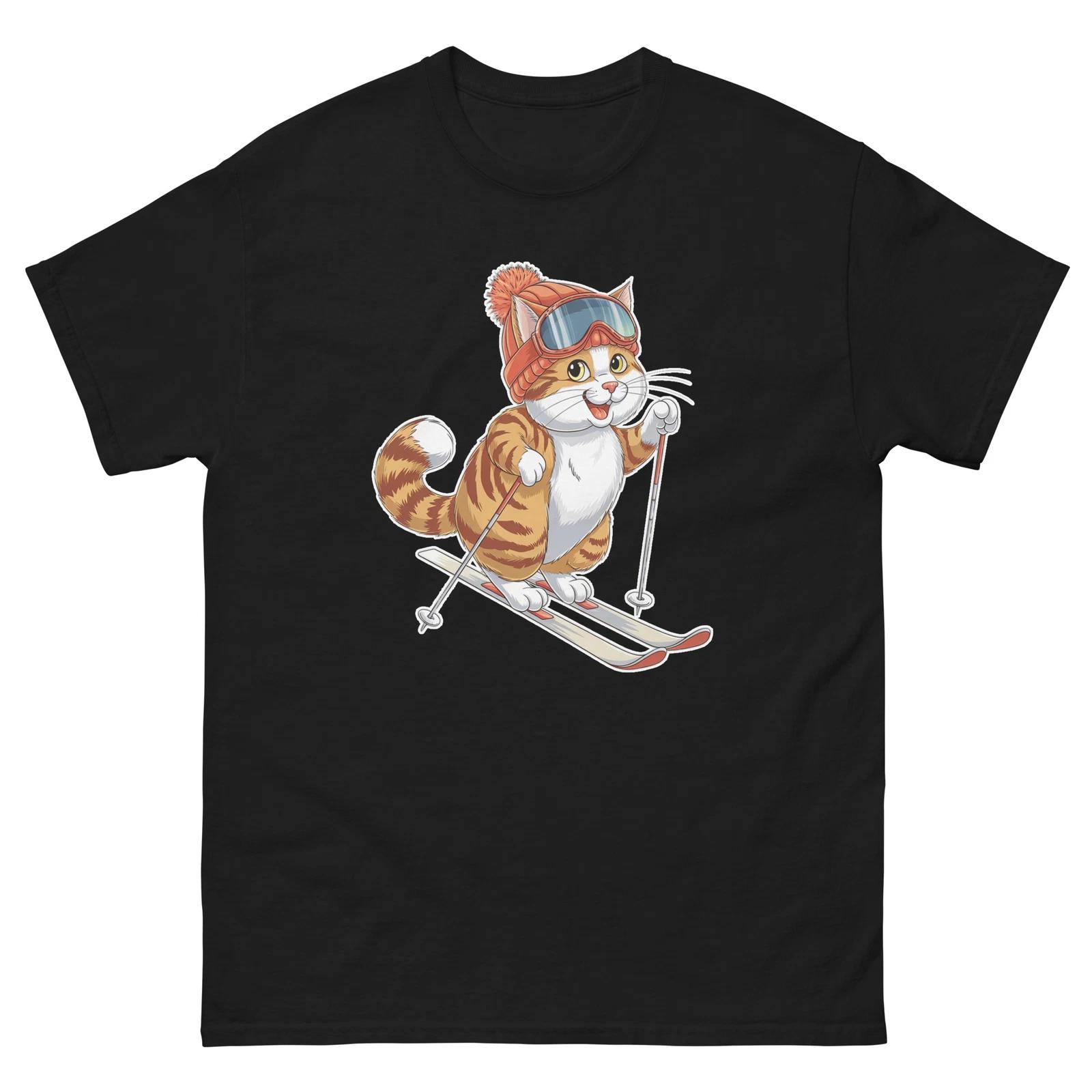 American Shorthair Cat Fun Ski Skier Shirt T-Shirt S