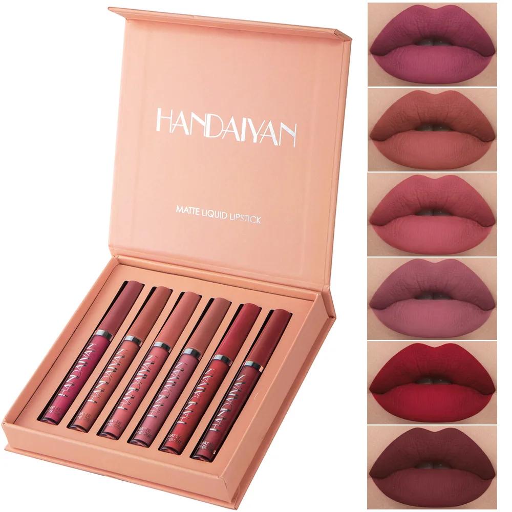 HANDAIYAN 6pcs/Set Lip Gloss Long Lasting Waterproof Matte Lip Tint NonStick Cup Liquid Lipstick Gift Box Cosmetics Makeup