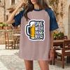 Casual Women Denim Patchwork Oktoberfest Graphic T Shirt Comfortable Short Sleeve Loose Fit Top for Daily Wear