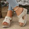 Fashion Women's Retro Buckle Wedge Sandals Women Comfort Peep Toe Slip On Platform Sandals Woman Thick Sole Rivet Decor Summer Slippers