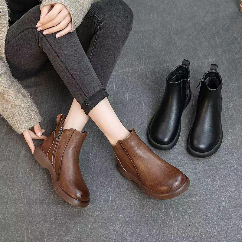 Damen Retro Martin Niedriger Absatz Chelsea Stiefeletten - 2025 Herbst/Winter Koreanischer Stil Klobige Lederschuhe.