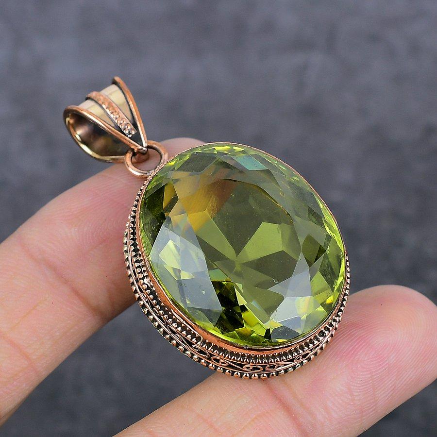 Naturlig Peridot Ädelsten Handgjort Koppar Smycke Hänge 1,97" B7F65