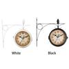 Outdoor Wall Clock Hanging Retro Double Sided Battery Powered Metal Mount Vintage Garden Coffee Bar Decoration Round Station