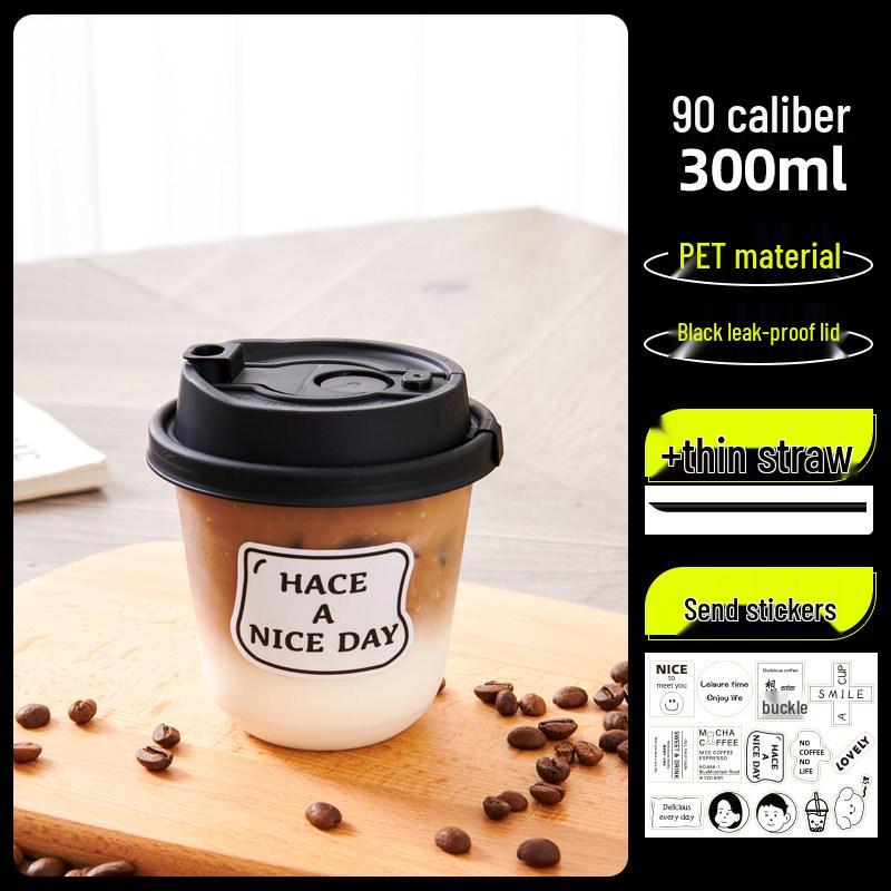 Transparent Disposable Coffee Cup with Lid, 90 Caliber, American Style for Cold Drinks, Milk Tea, Chubby Takeaway Cup