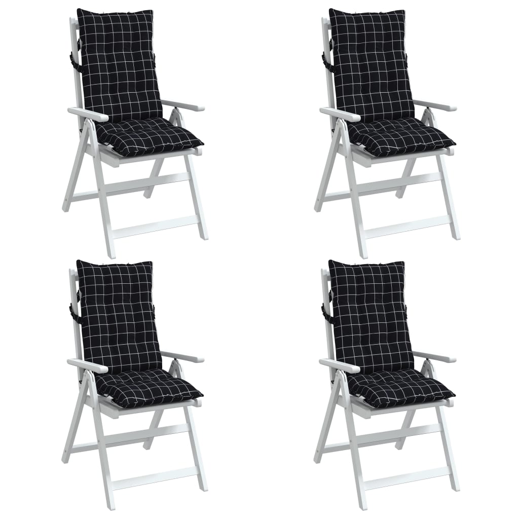 High Back Seat Cushions 4 Pcs Black Checkered Pattern Fabric