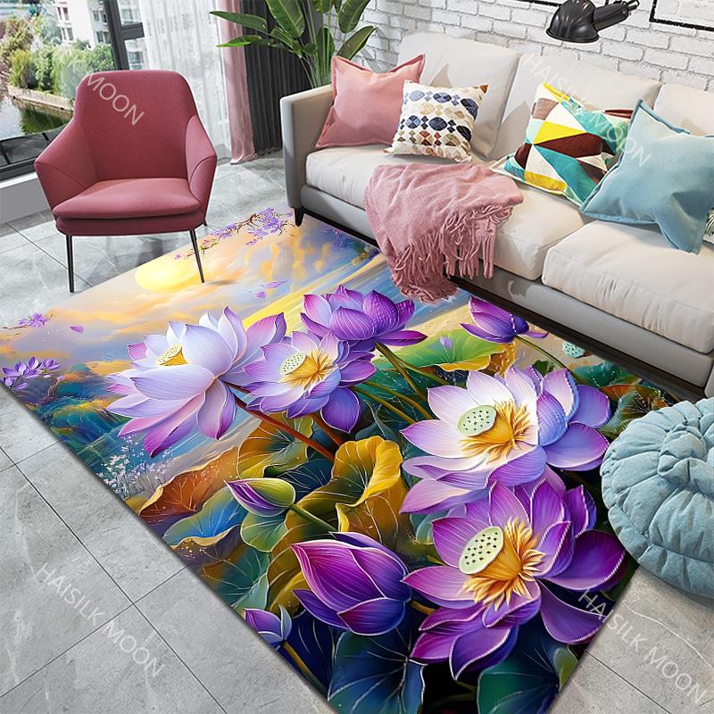6 Style Colorful Lotus Pattern Carpet for Living Room Bedroom Bedside Floor Mat Cloakroom Children Playing Mat Area Rug
