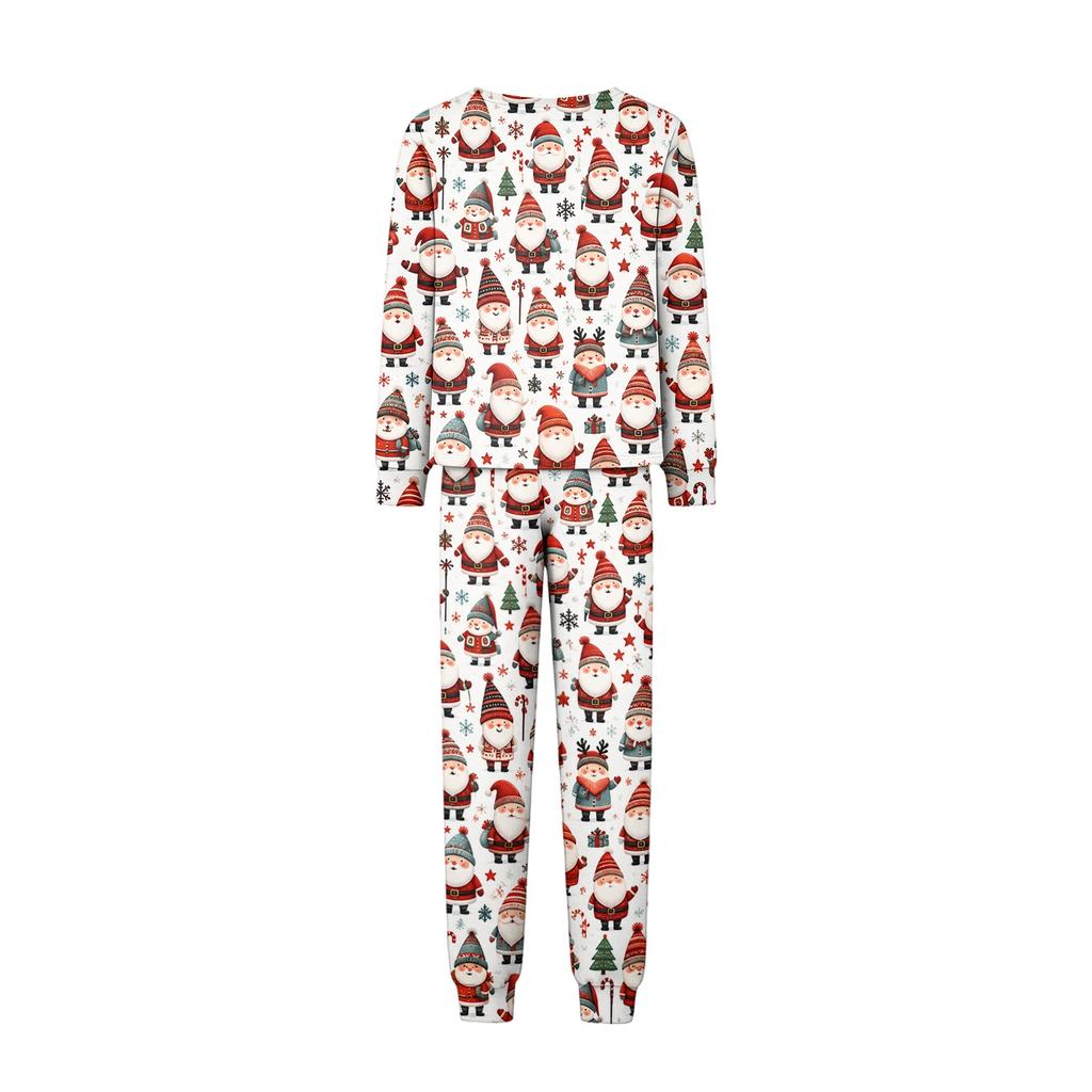 Parent-Child Christmas Print Pajama Set, Comfortable Long Sleeve Top and Pants Loungewear for Family