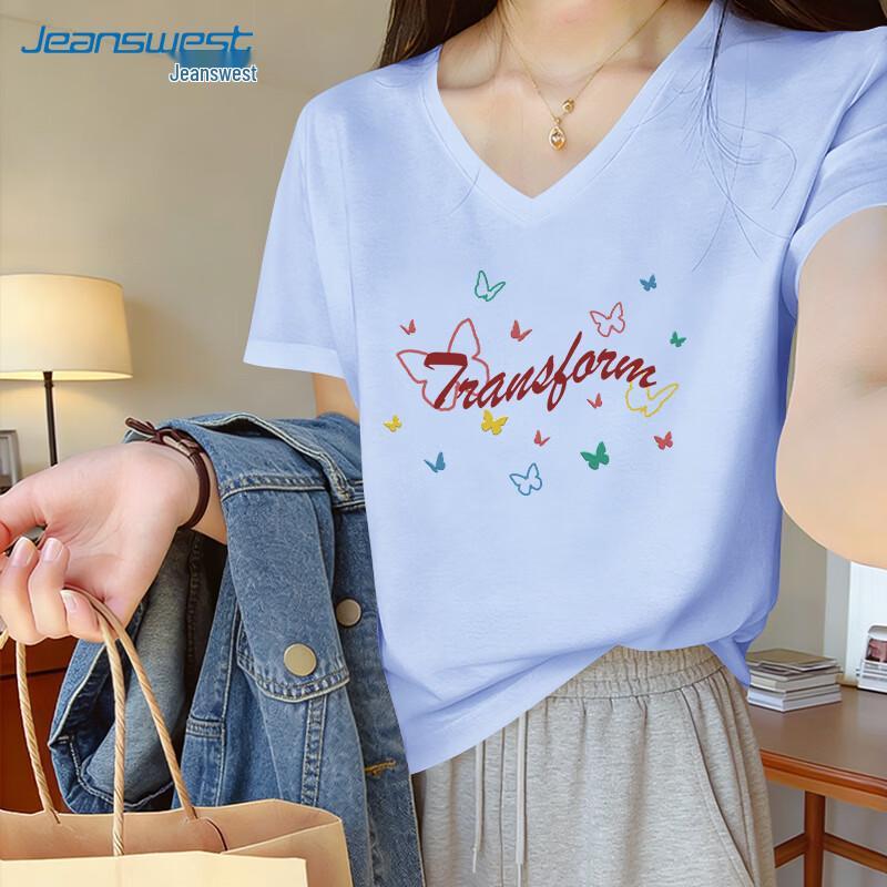 Jeanswest Women's Butterfly Print V-Neck Cotton T-Shirt