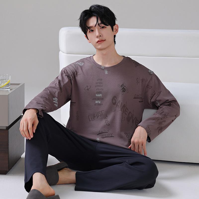 Pajamas men's spring and autumn pure cotton long-sleeved trousers men's teenagers can wear casual large-size loungewear in autumn