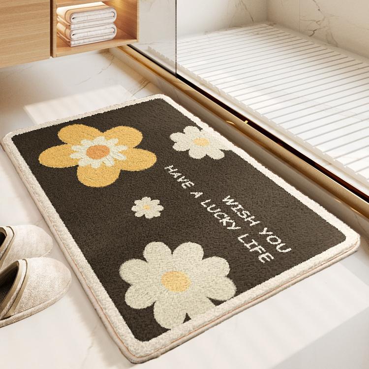 VIKAMA Ins Fresh Flowers Bathroom Carpet Bathroom Floor Mats Toilet Doorway Bedroom Non-Slip Bedside Footrest Home Decoration