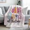God Is Good All The Time Flannel Throw Blanket Colorful Retro Letter Daisy Star Print Sofa Bed Blanket