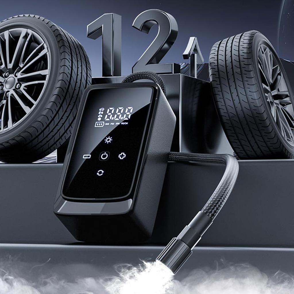 Portable Tire  - 140psi Cordless  Compressor With Touchscreen, Digital Pressure Gauge, And Light For Inflating Cars, Motorcycles, Bicycles, And Balls
