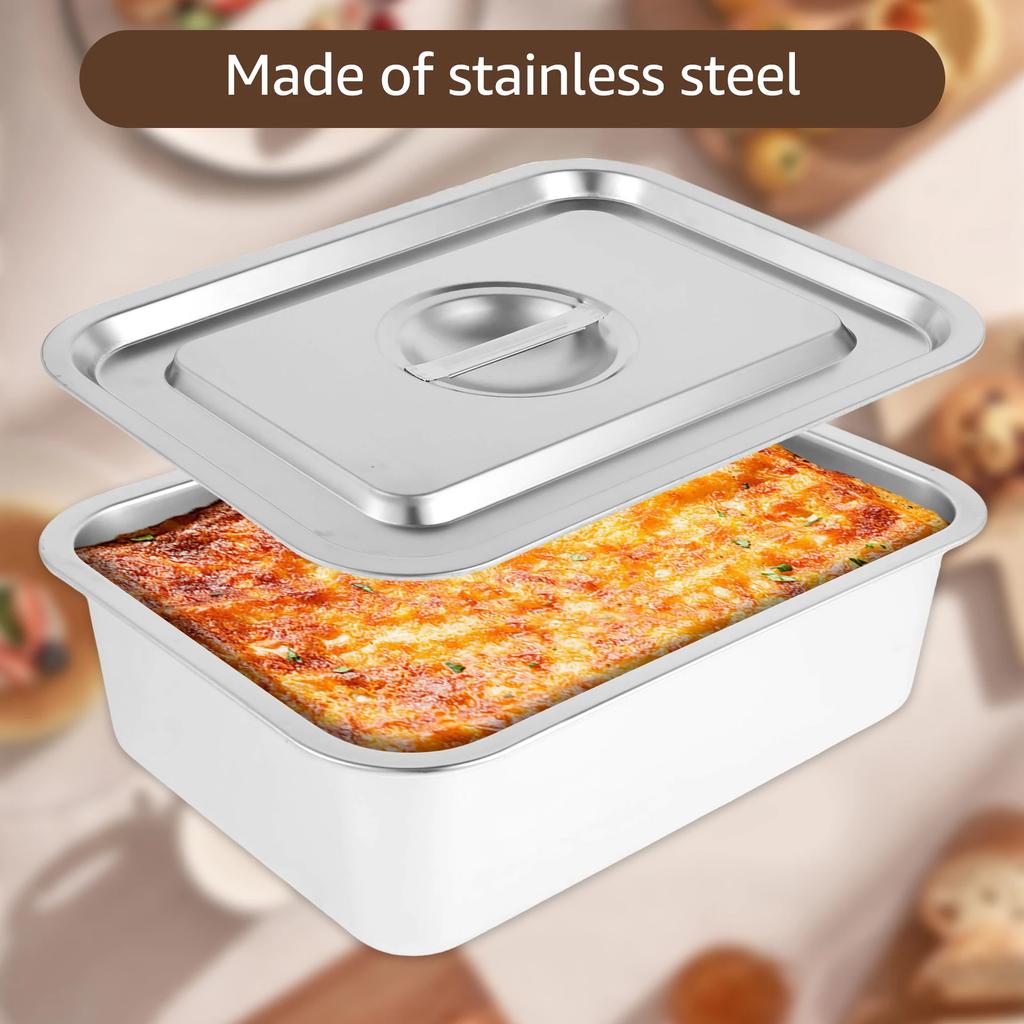 Stainless Steel plate Tray with Lids Rectangular Oven Tray Baking Pot Buffet Chafing Dishes Food Deep Container Hotel Pan