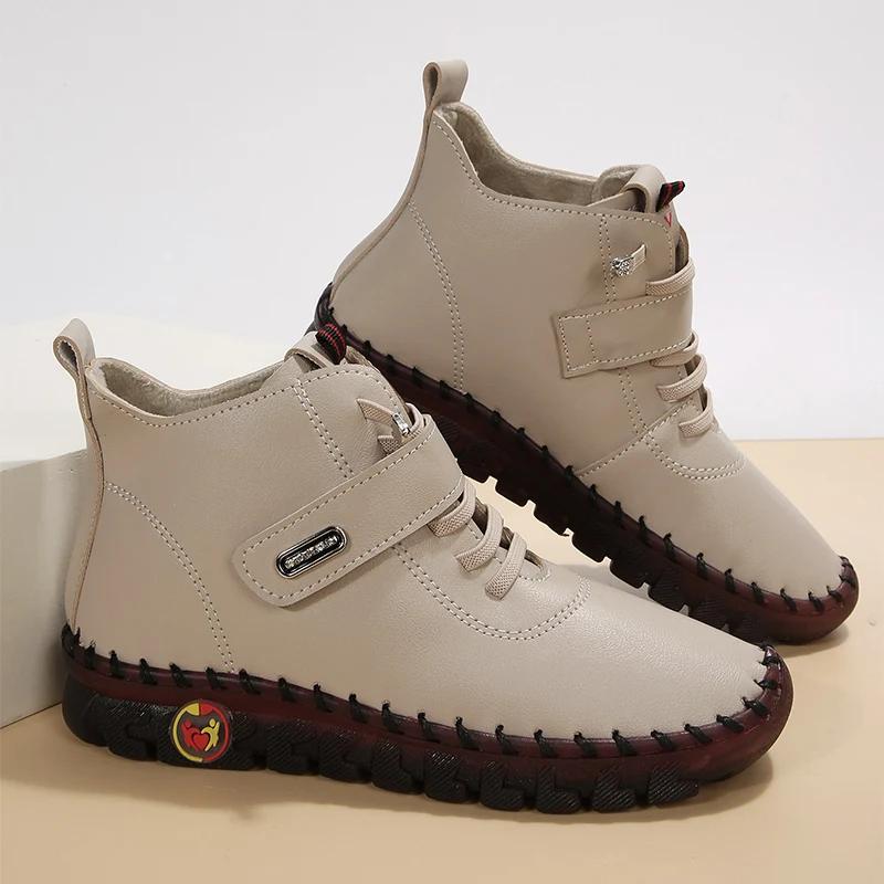 Czerwone kozaki damskie z PU skórzane miękkie dno ortopedyczne jesienno-zimowe buty damskie plus size ocieplane botki damskie mokasyny dla mamy