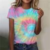 Colorful Tie Dye Pattern 3D Print T-Shirts Women O-Neck Short Sleeve T Shirt Y2k Harajuku Plus Size Tees Tops Female Clothing