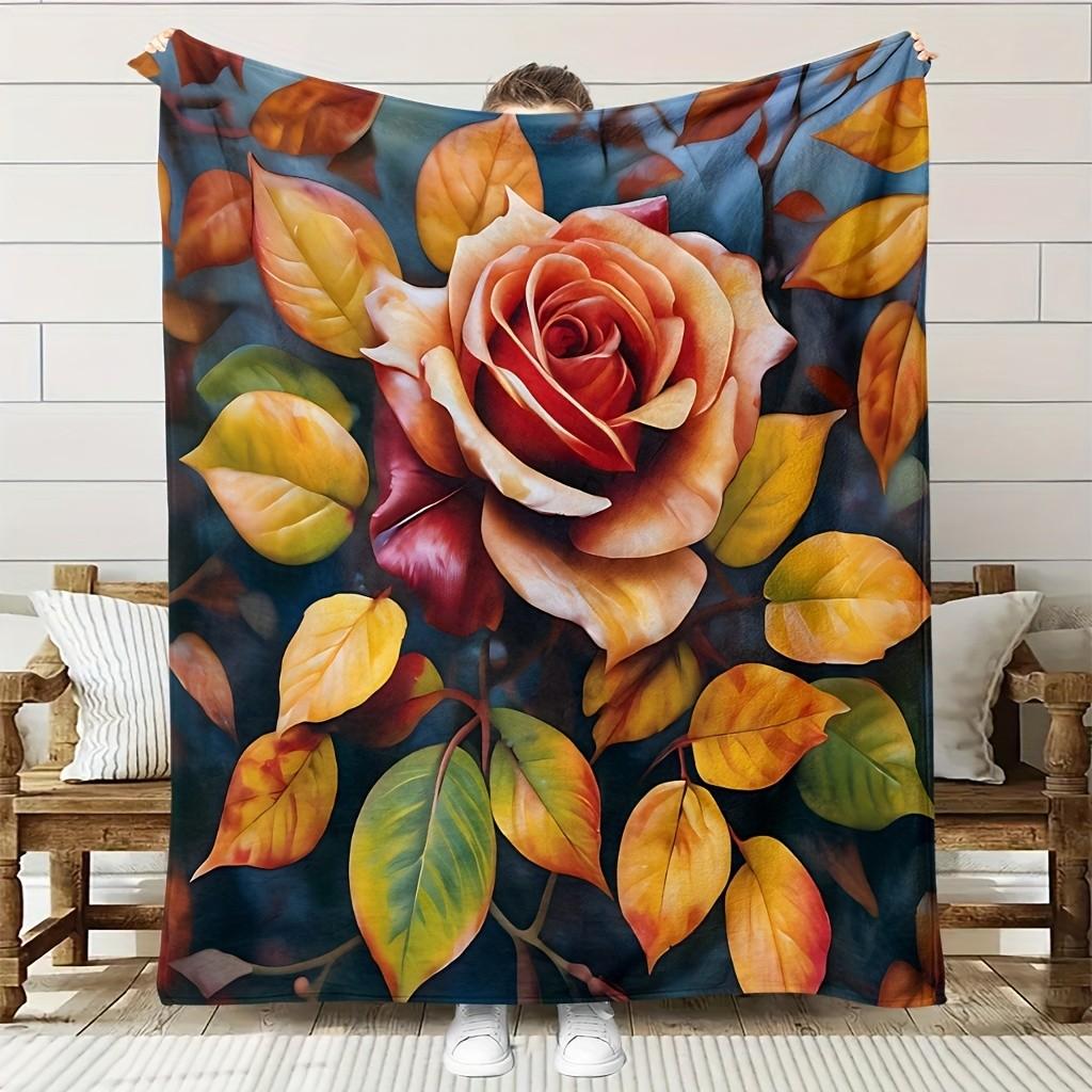 

Rose floral pattern Flannel printed blanket suitable for all seasons suitable for living room office sofa and travel 180x250CM 75x90cm