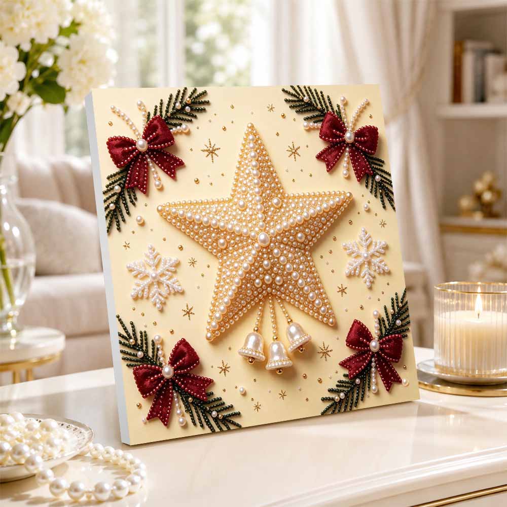 Pearl Painting Christmas Star with Bows and Bells Art Kit DIY Home Decor Painting
