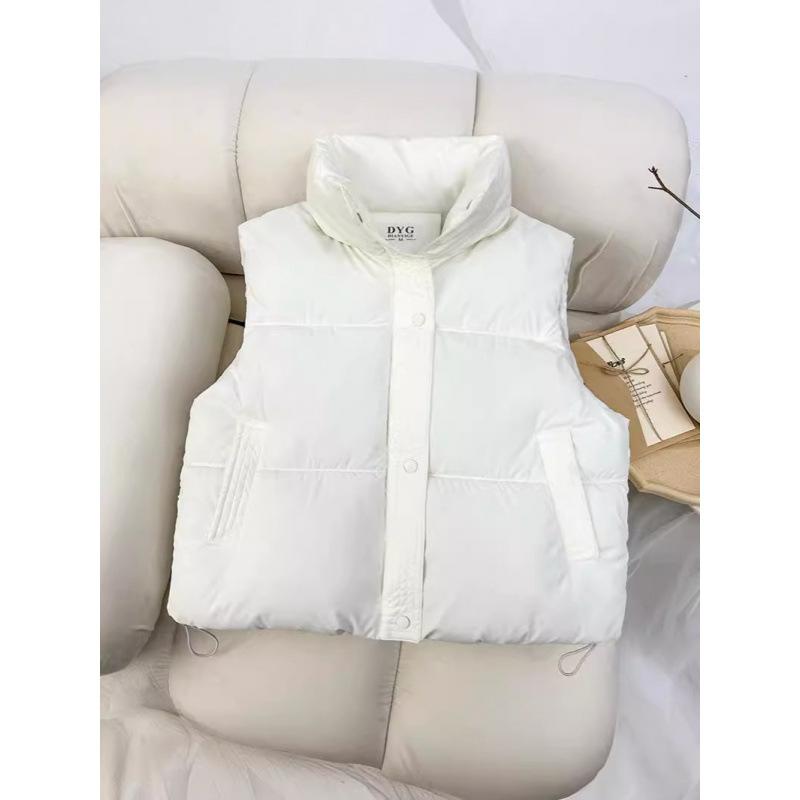Down Cotton Clothes Vest Women's Autumn and Winter New Korean Version Loose Cotton Vest Stand Collar Solid Color Cotton Vest Jacket