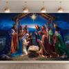 1 grande pano de fundo de cena de cocho de Natal para cavalos incluindo a Estrela de Belém dos Reis Magos Maria José e Jesus