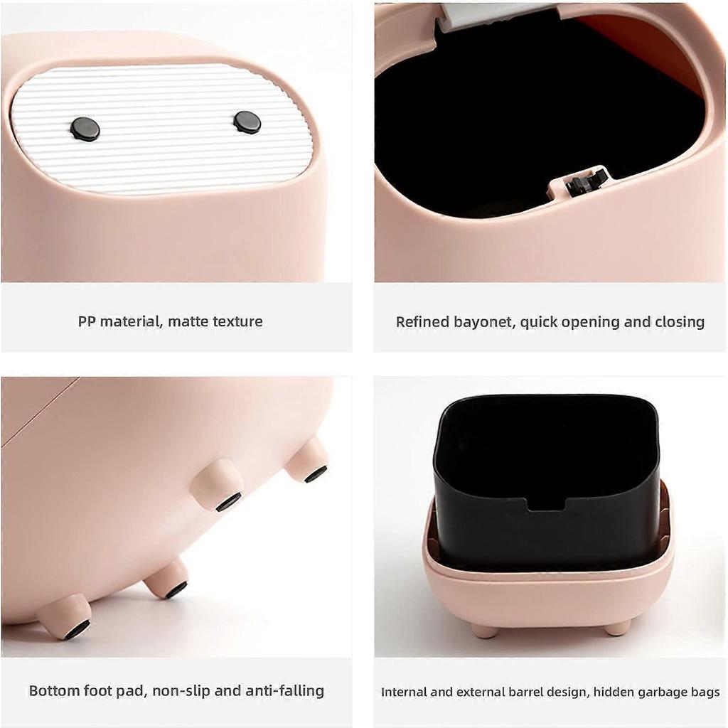 Small Trash Can, Cute Ninja Desktop Trash Can with Lid, Trash Can for Home, Bedroom, Office (Pink)