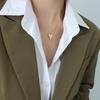 Korean Zircon Peach Heart Pendant Necklace in 18K Gold-Plated Titanium Steel