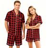 Couple Matching Pajama Set Short Sleeve Button Down Sleepwear Set with Shorts Soft Casual Loungewear S To XXXXL