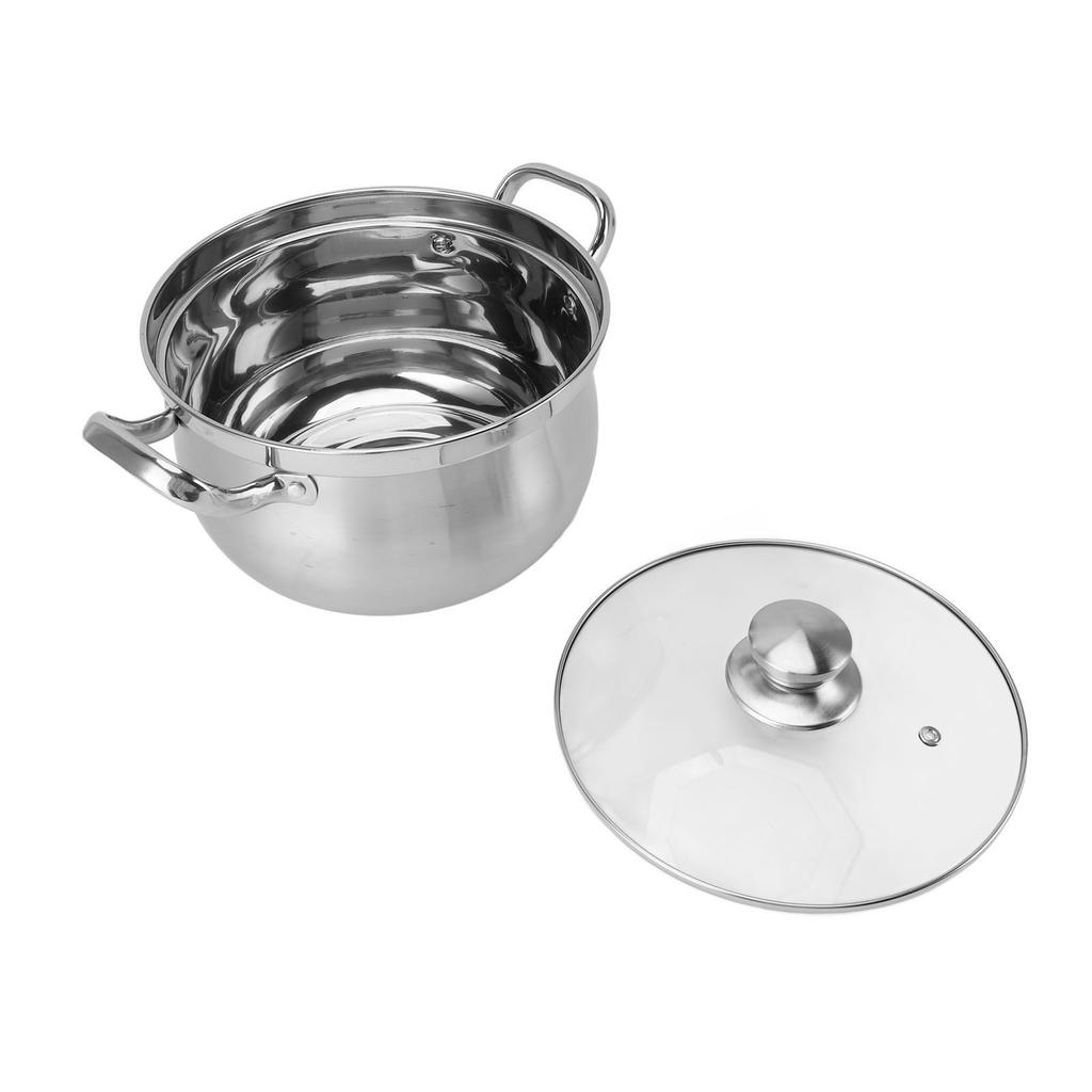 24cm Stockpot 201 Stainless Steel Spill Proof Soup Pot with Dual Handle Lid Glass for Kitchen