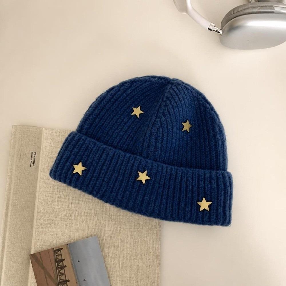 Ear Protection Star Knitted Beanie Hat Cuffed Design Thick Warm Beanie Outdoor Wear