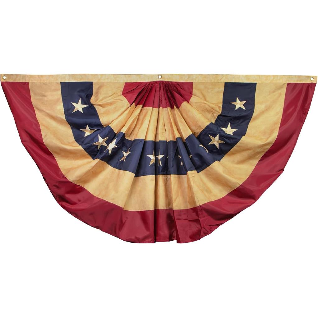 ANLEY Vintage Style US National Pleated Fan Flag, 3x6 Ft American Bunting Flags Patriotic Stars & Stripes - Sharp Color Fade Resistant Canvas Header
