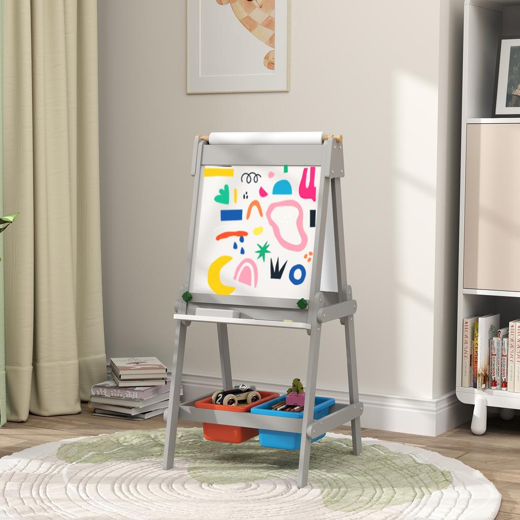 Künstlerstaffelei für Kinder mit Papierrolle, beidseitige Malstaffelei mit Tafel, Whiteboard