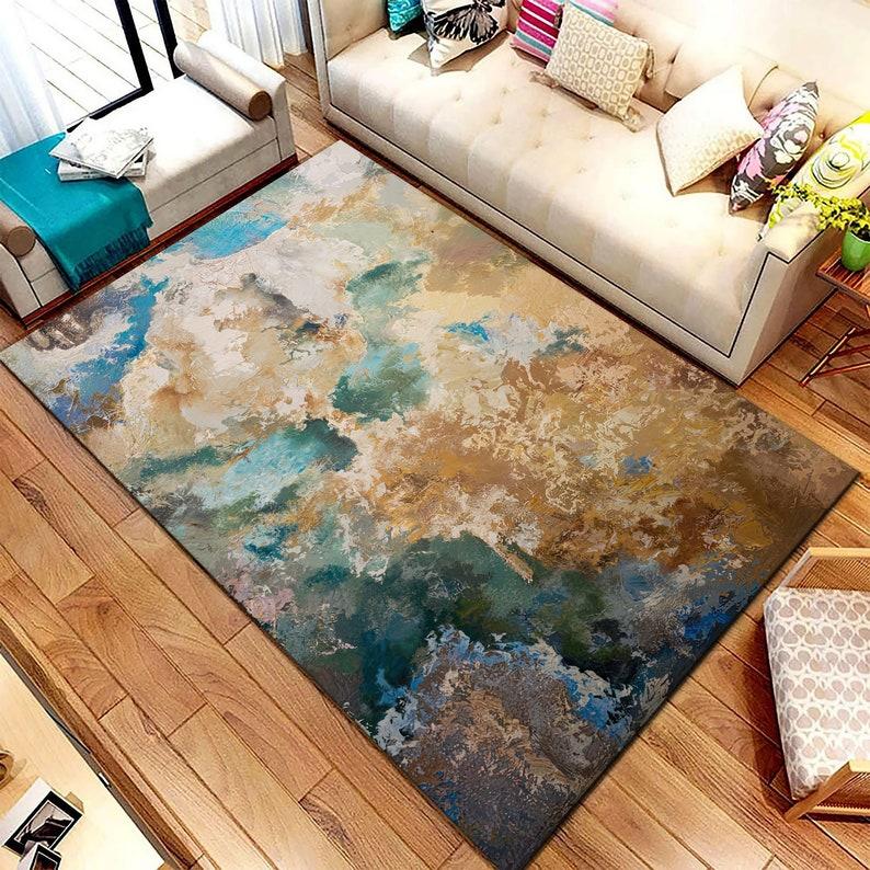 

Modern Abstract Oil Painting Rug Contemporary Art Brush Stroke Print Carpet Non-Slip Washable Floor Mat for Living Room Bedroom 40X60CM