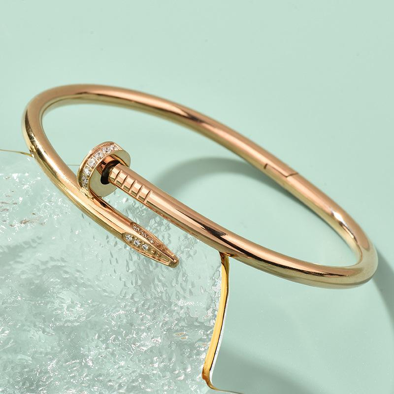 CELES Nail Diamond Bracelet 18K Plated Stainless Steel Bangles Jewelry for Women's Anniversary