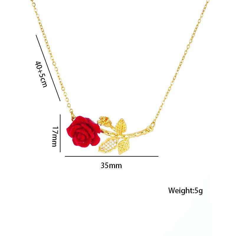 Romantic Red Rose Titanium Steel Necklace Female Temperament Zirconia Flower Pendant Collarbone Chain