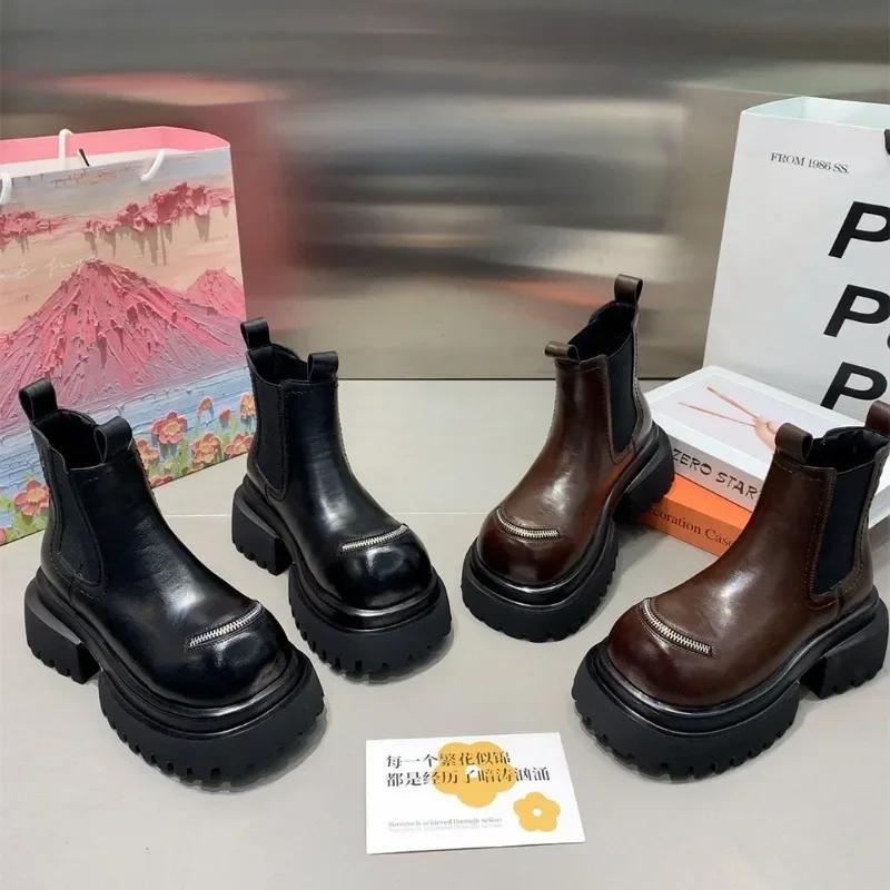 Dámské ploché boty Platforma Kotníkové boty Fad Chelsea Boty na vysokém podpatku Žena Značka Trend Nové Goth Lodičky Chůze Ležérní boty Botas Mujer
